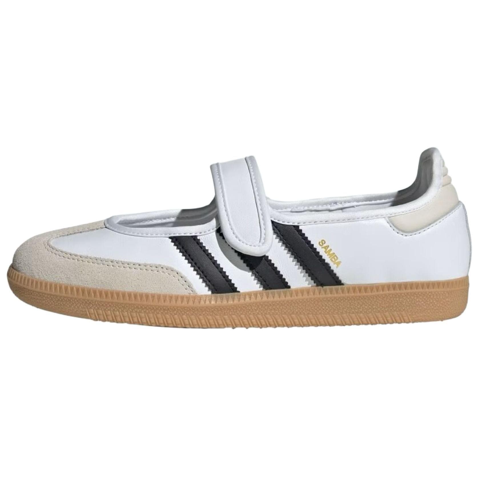 adidas Samba Jane Hvit Svart Tyggis Dame Joggesko Sko-Hvit Aluminiumskjerne-Svart JR1402 cm
