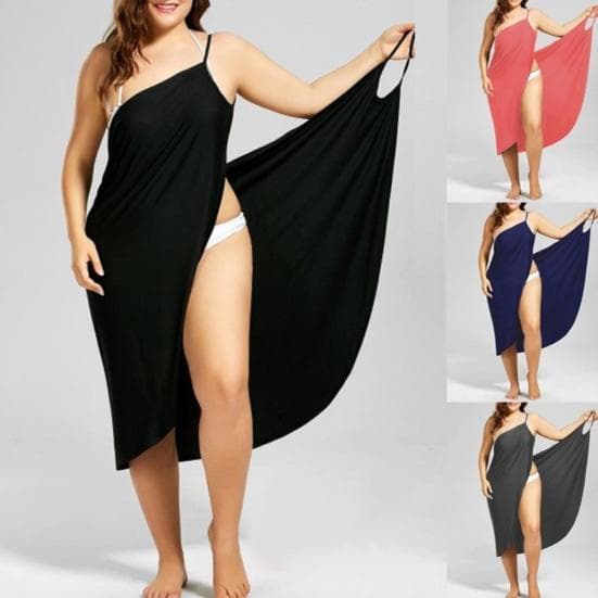 DYS Plus Size Summer Beach Sexy Kvinner Ensfarget Wrap Dress Bikini Cover Up Sarongs cm Blå