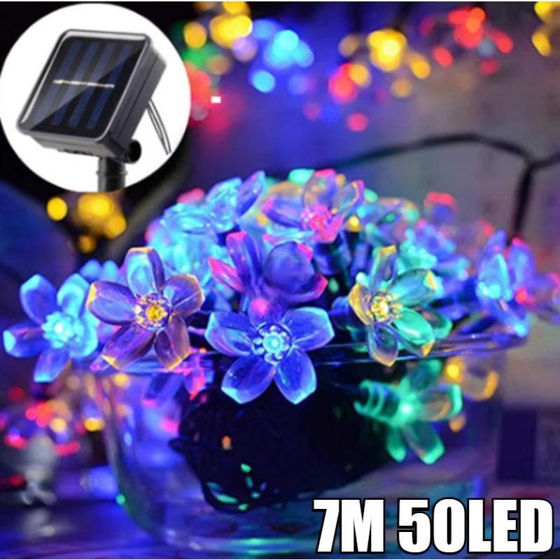 7M Solcelle Lyslenke Julelys Utendørs 50LED 8 Modus Vanntett Blomsterhage Blomsterlys Fest Hjemmedekorasjon