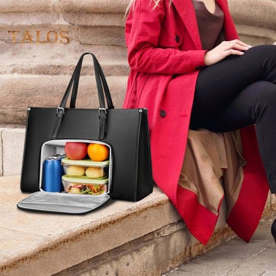 Bærbar PC Tote Bag med Isolert Matboksrom 15,6 Tommer Arbeidsveske Vanntett Fuskepels Håndveske for Business Piknik Kontor 2-i-1 Lekkasjesikker