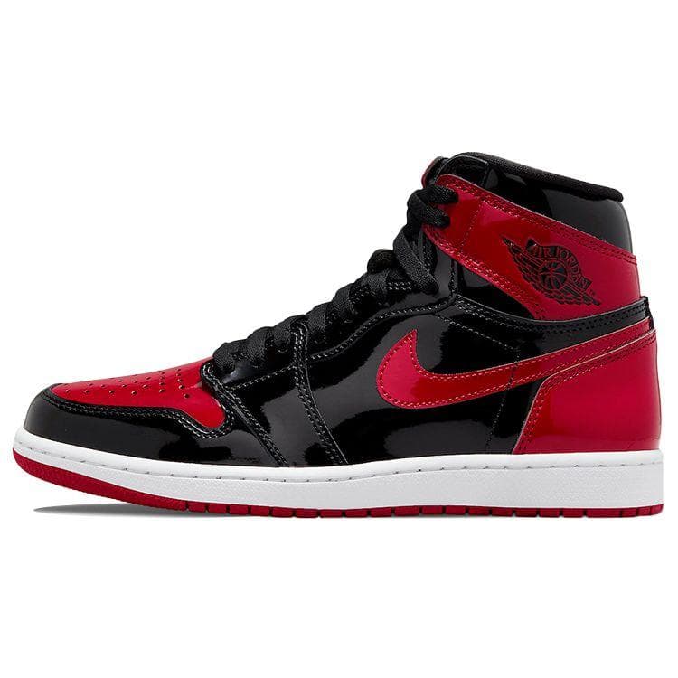 Air Jordan 1 Retro High OG Patent Bred Unisex Sneakers Svart Hvit Varsity-Rød 555088-063 cm