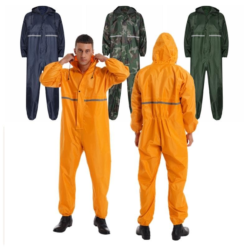 Herre Regndress Regnjakke Overalls Vanntett Med Hette Arbeidsklær Heldräkt Jumpsuit Med Refleksstripe Gul