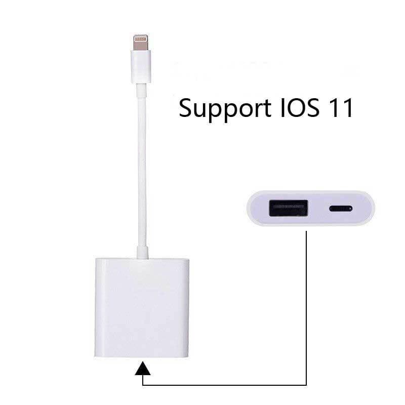 Lightning til USB-kameraadapter for iPhone MIDI-ladestøtte IOS11 Hvit