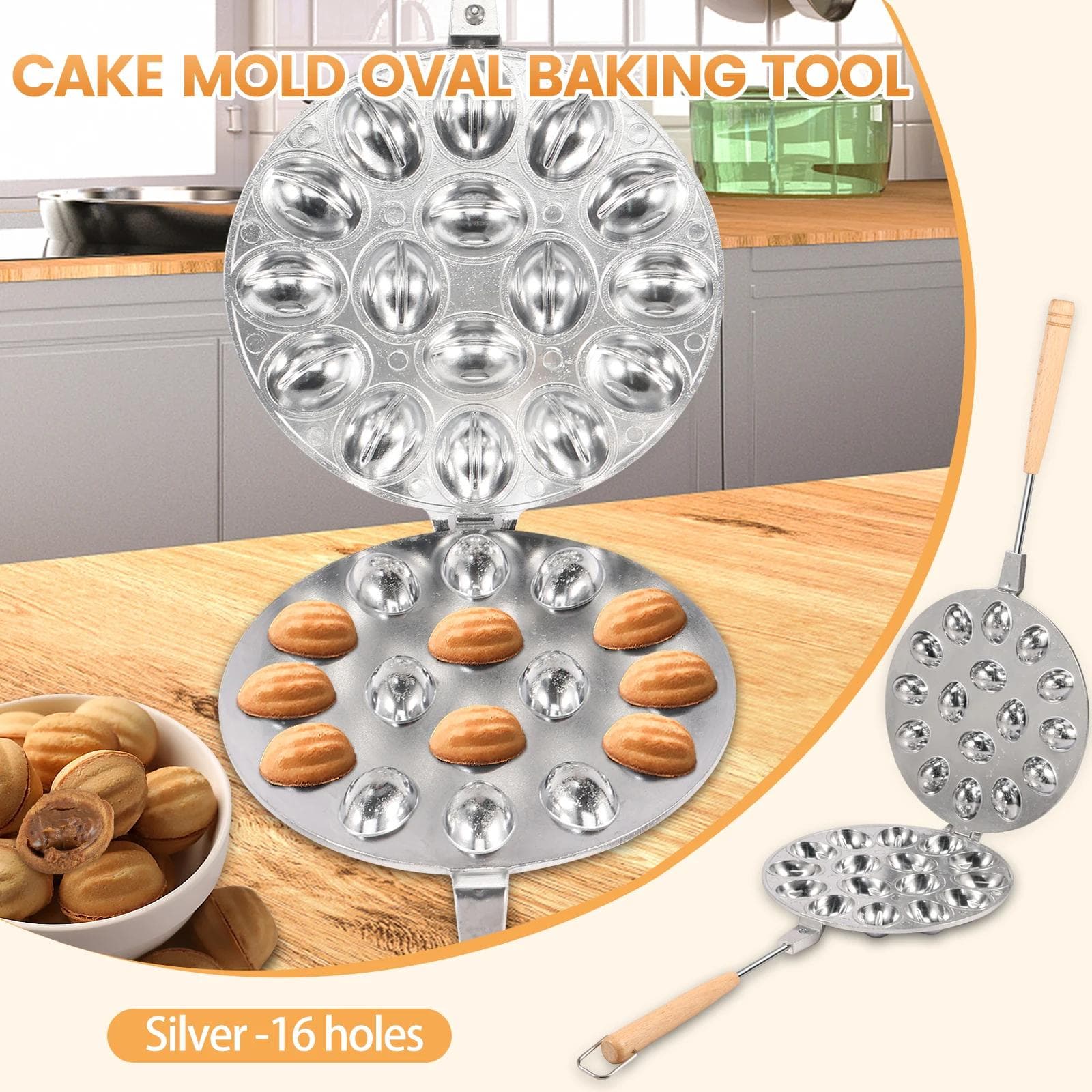 Valnøttkakeform 16 hull Valnøttkakebaker Slippbelegg Oreshki-former Bakverk Nøttekakebaker for Baking Kjøkkenredskaper