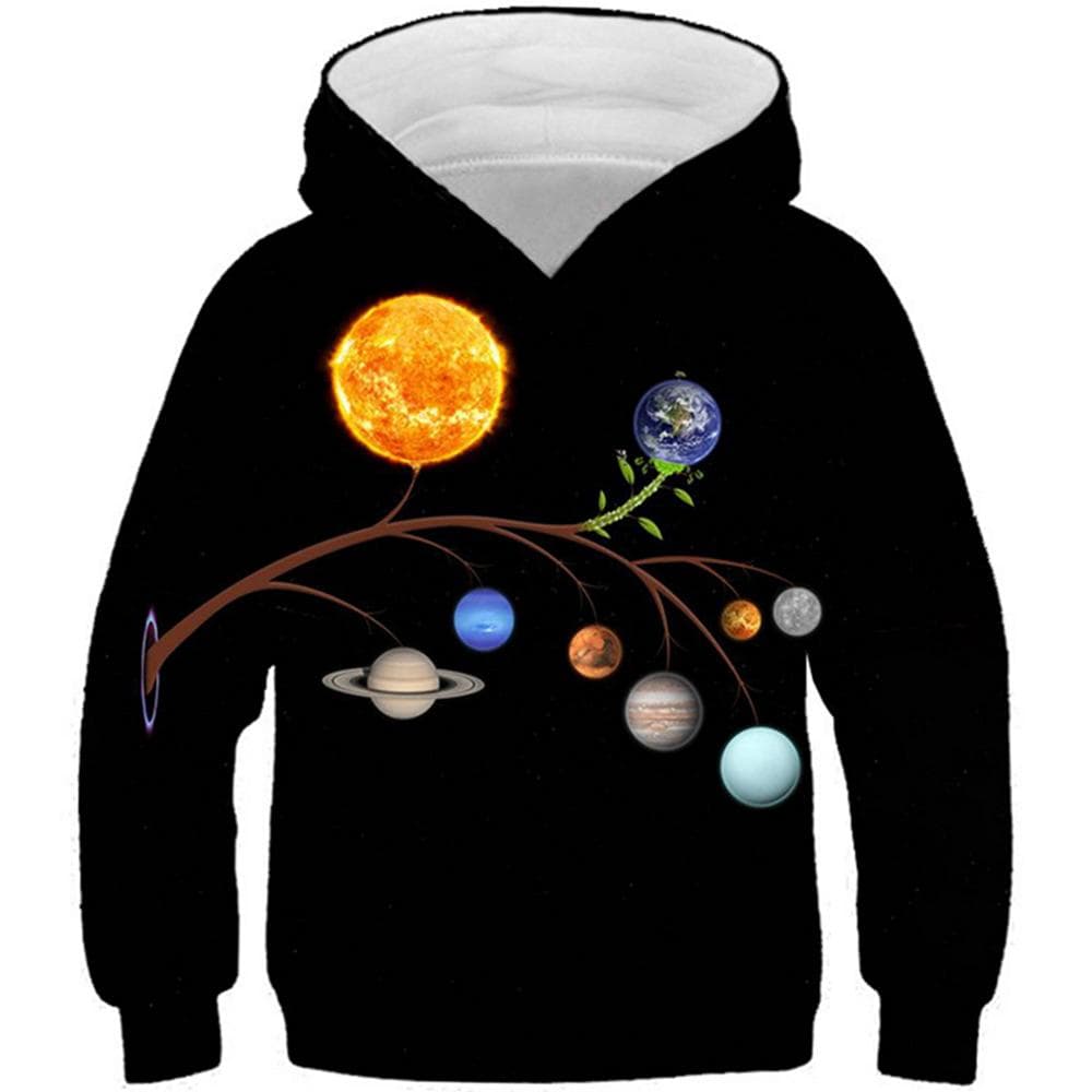 Universe Planet Galaxy Space Moon Sun Print Barn Hettegenser 2-13Y Boy Girl 3D Hettegensere Barn Harajuku Pullover Klær cm
