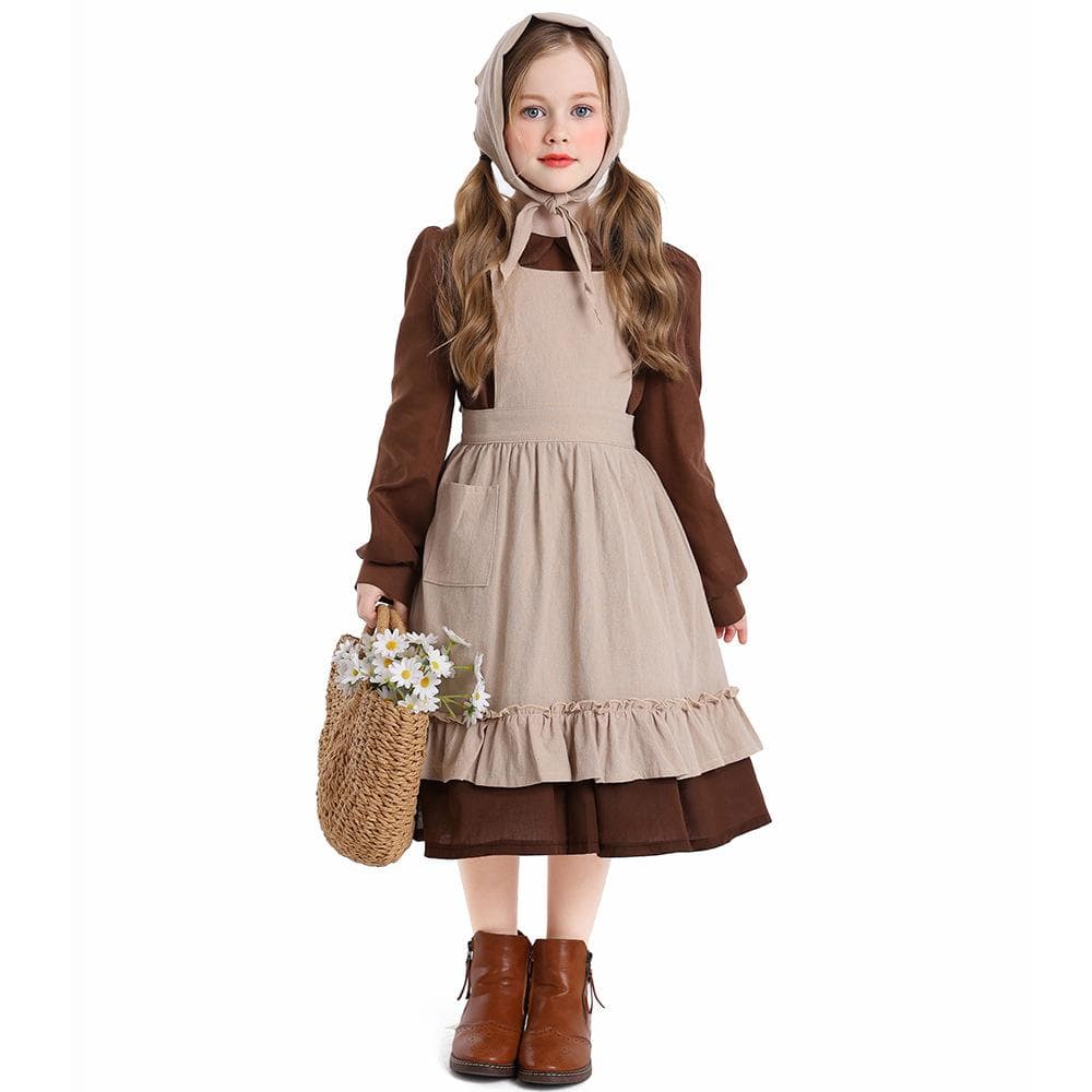 Barn Jenter Barnas Dag Fattig Stuepike Kjole Forkle Sett Cosplay Kostyme Sceneopptreden Pastoralt Gård Frence Lolita Kle Opp Halloween Antrekk cm