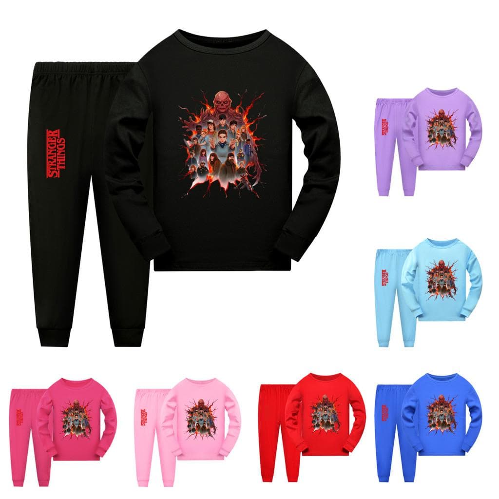 5281 Barn Stranger Things Trykk Pyjamas Langermet Sove 130cm Svart