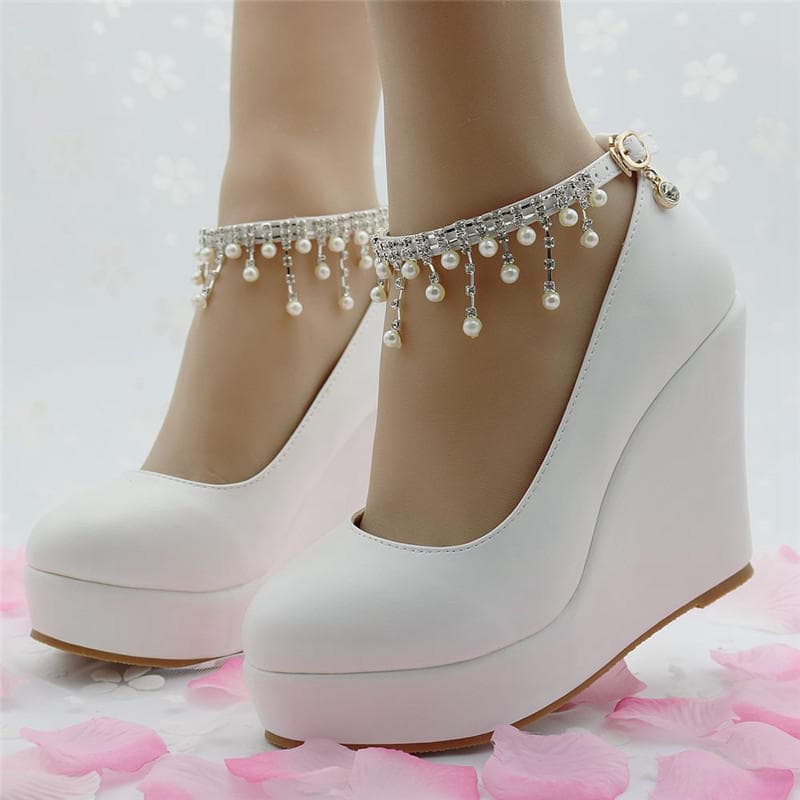 Moteplattform Wedges Pumps Sko til kvinner Spring Wedges Heels Dame Bryllupssko Høye hæler cm Hvit