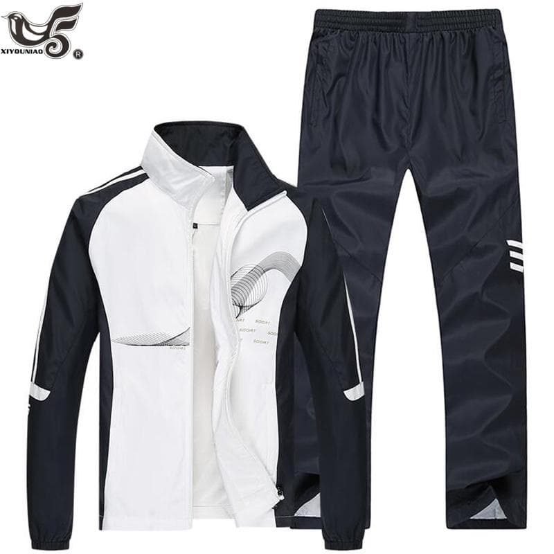 Treningsdress Menn Todelt Klesett Fritidsjakke+Bukser sportsuit Vår Sportsklær Joggedresser Mann cm Blå