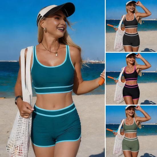2 stk/sett Damers Badedraktsett Racerback Topper Boksershorts Midjelang Badedrakt Vannsport Strand Basseng Varm Kilde Badedrakt cm