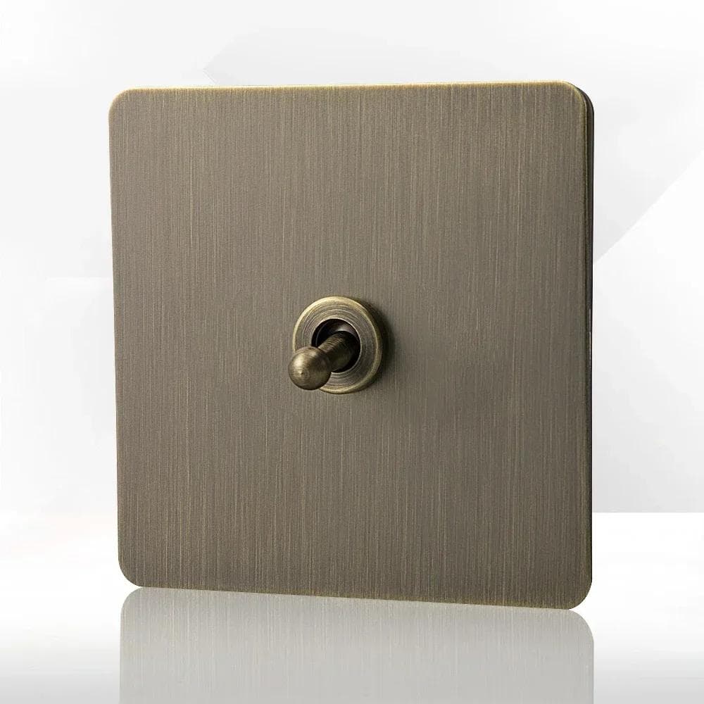 Retro Eu Metallpanel Vegg Vippelysbryter Stikkontakt, Bronse Antikk Rustfritt Stål Tysk 16A Stikkontakt med USB Telefonlading