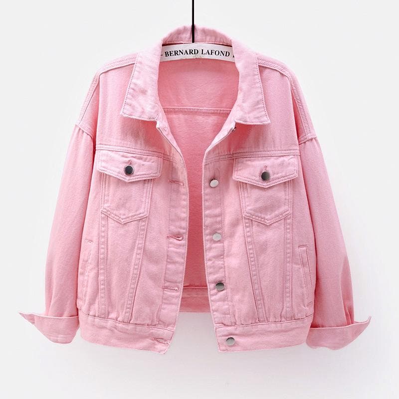 Spring New Color denimjakke Kort koreansk løs langermet jakke for kvinner Studenttopp cm Svart