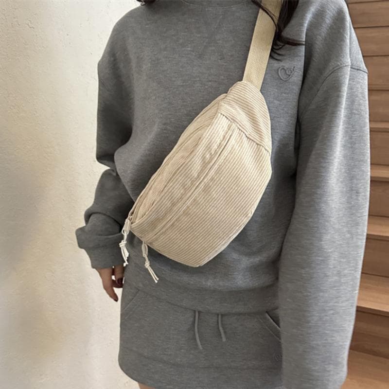 Kordfløyel Dame Midjeveske Canvas Student Skulderveske Crossbody Brystveske Fanny Pack Mote Telefon Banan Dame Bum Beltevesker