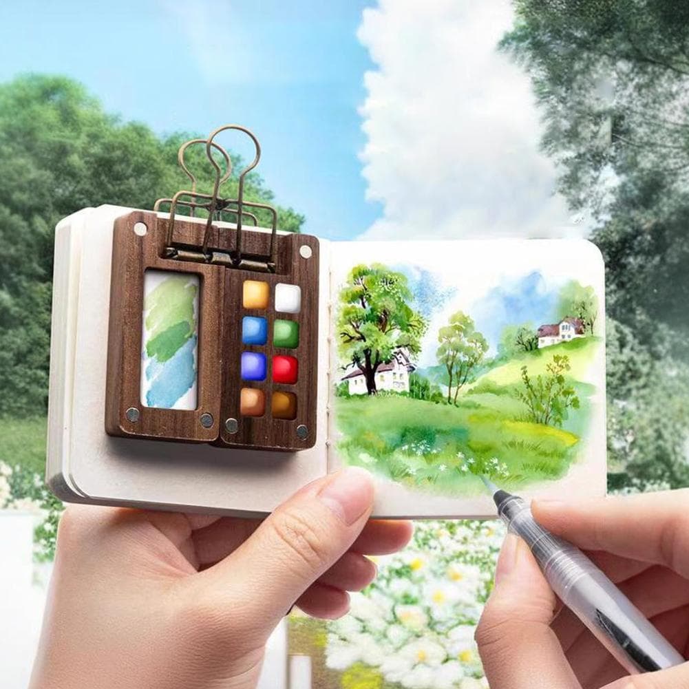 8/15 Farger Bærbar Reise Akvarellpalett Sett Mini Valnøtt Malingboks Kunstner Akvarellmalingpalett Skissebok Kunstrekvisita