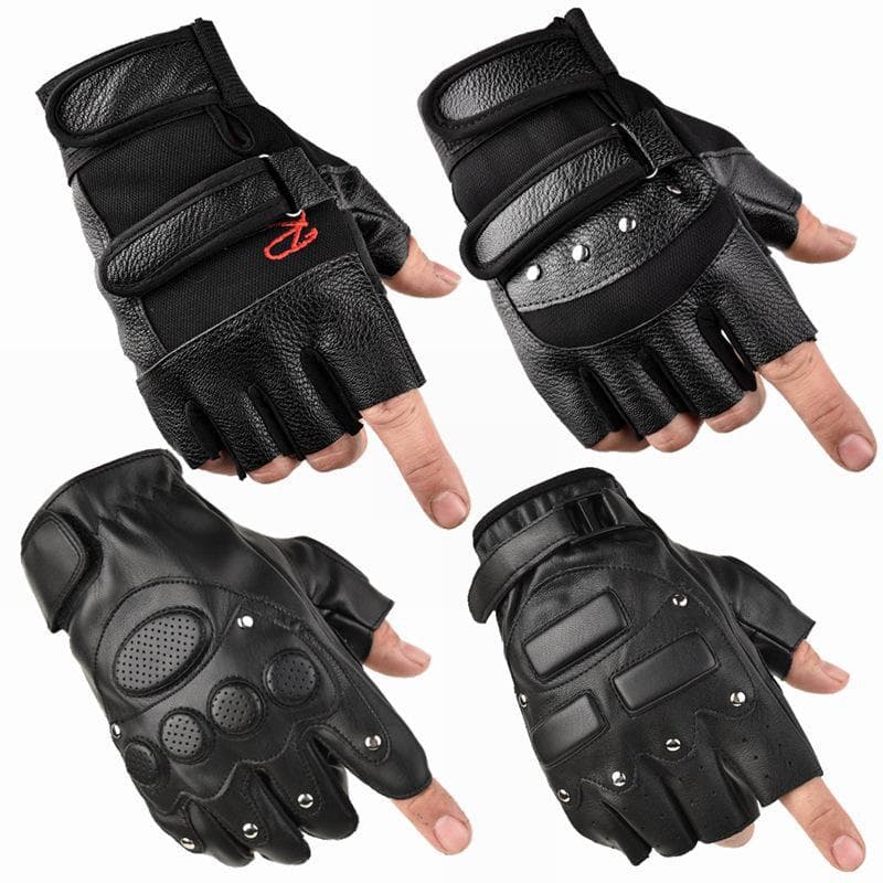 Unisex vanntette fingerløse hansker i PU-skinn for sykling, motorsykkel og fjellklatring Svart
