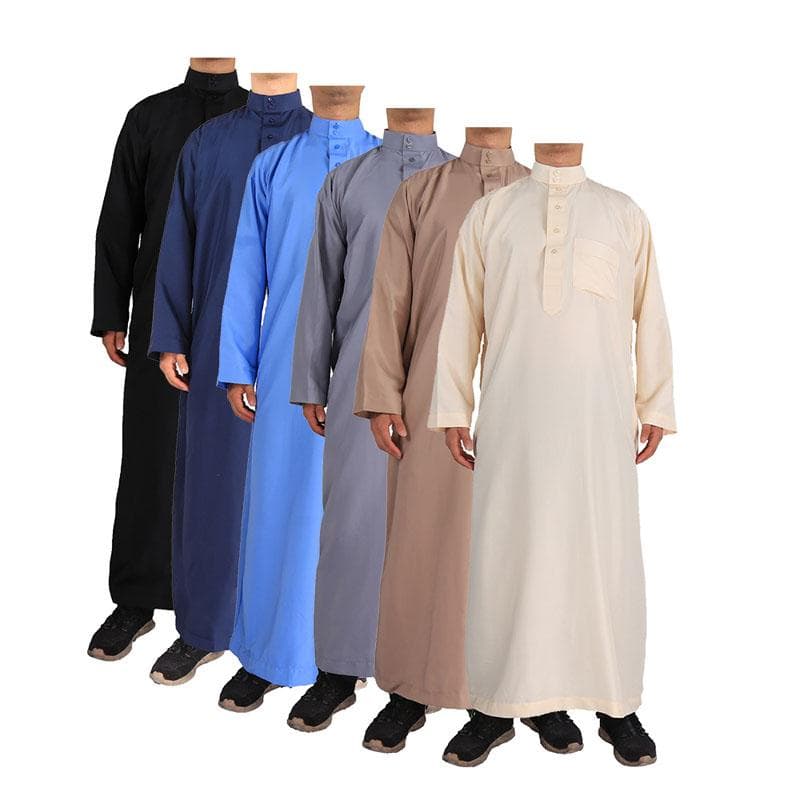 Herreklær Herre Saudi Arabisk Langermet Robe Ramadan Muslim Dress Mellom islamske klær cm Grå