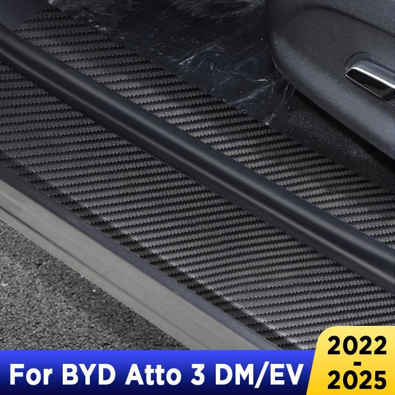 For BYD Atto 3 YUAN PLUS EV -2025 Bil Dørterskel Lær Klistremerker Beskyttelsesplate Karbonfiber Terskel List Bakdør