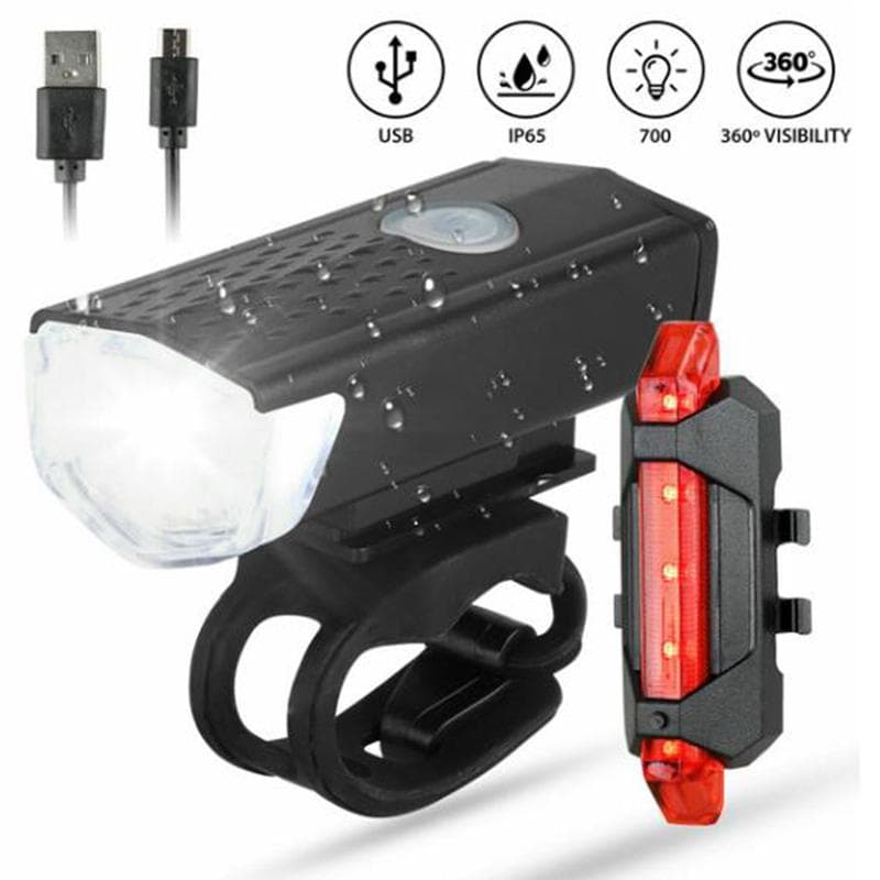 Oppladbare Sykkel Led-lys Usb-hodelykt + baklys varsellys