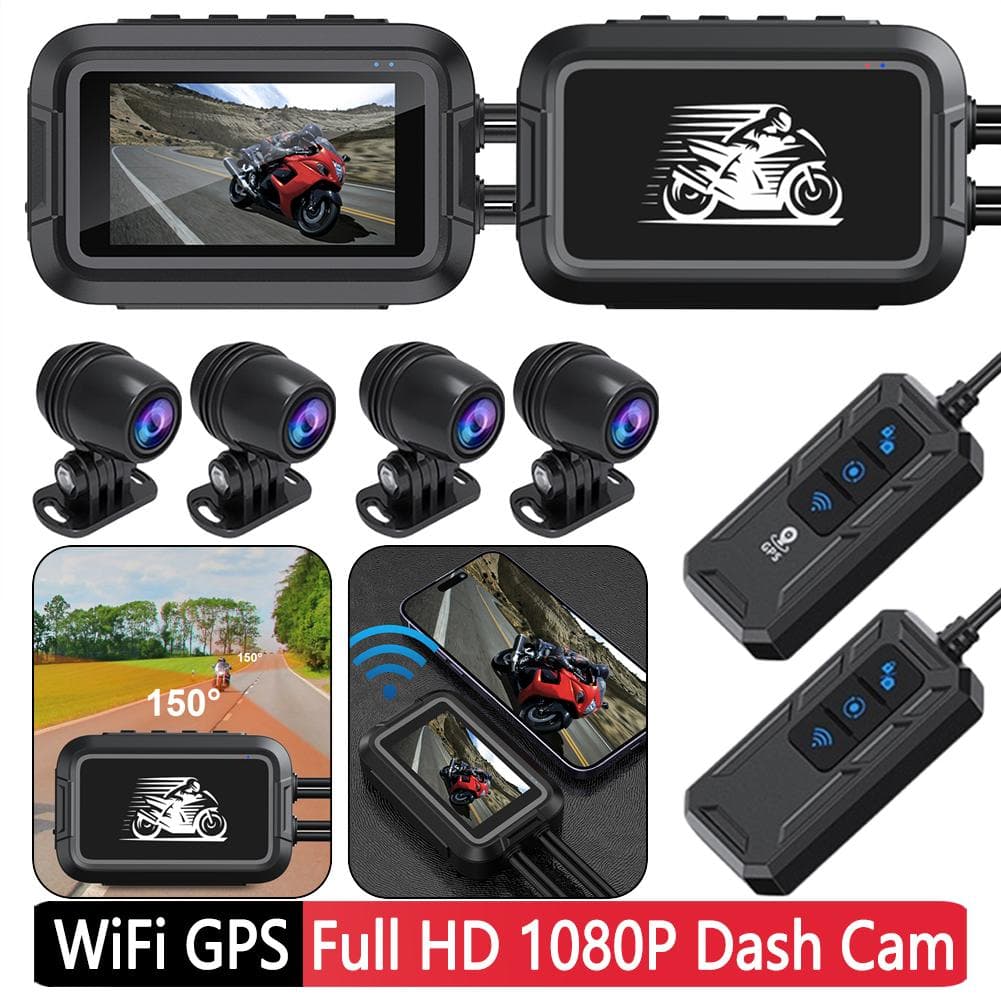 Motorsykkel videokamera 150 graders visningsvinkel Dobbel 1080P front bakfra Dash Cam WiFi GPS Motorsykkel kamera Moto Recorder Box