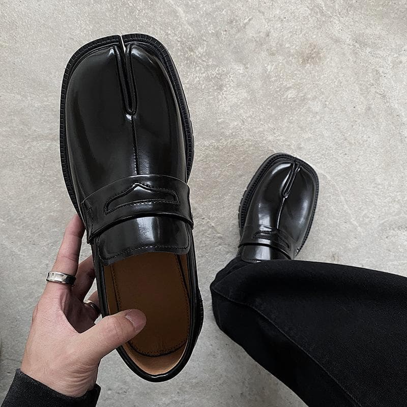 Split-tåsko Herre Tabi-sko Lakk Herresko Tykk Såle Herre Fritidssko Slip-on Svart Split-tå Herre Loafers for Kvinner cm Svart