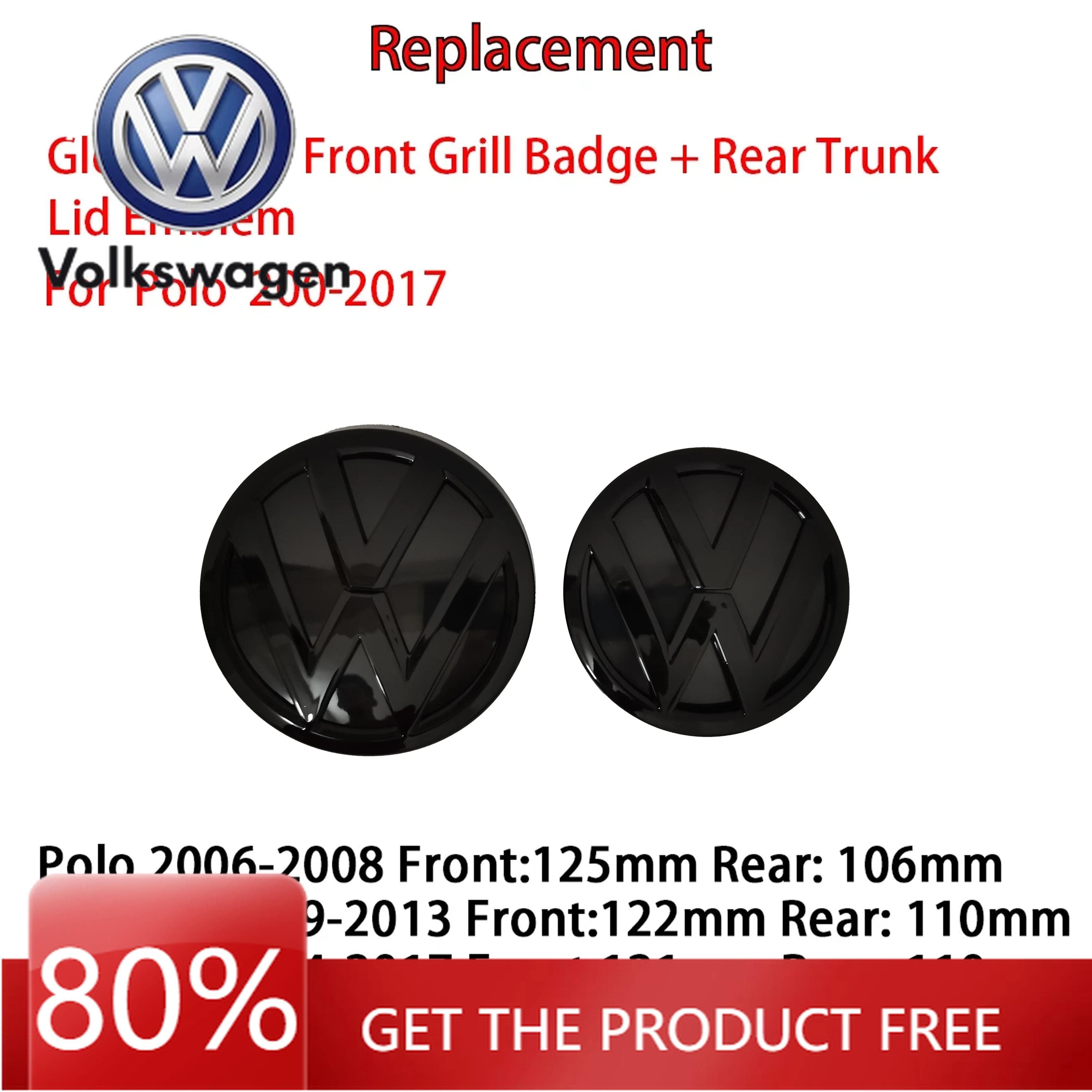 For VOLKSWAGEN 2 stk. Erstatning Blank Svart Frontgrillmerke + Baklukeemblem Logo for volkswagen Polo 6R 6C 2006-2018