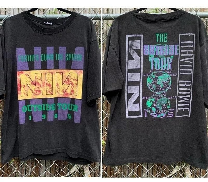 1995 Nine Inch Nails David Bowie The Outside Tour 2 Siders Svart Unisex T-skjorte Kort Ermet Herre Dame Sommer Rund Hals Bomulls T-skjorte cm