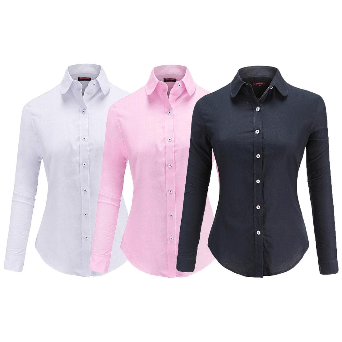 Dioufond Kvinner Oxford-skjorter Langermet kontorarbeidsskjorte Button Down Ensfarget cm grå farge