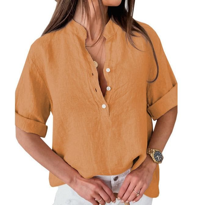 Vår Sommer Bomull Lin Dame Bluse Solid Uformell fem-kvarts ermet skjorte løs stor størrelse topper cm