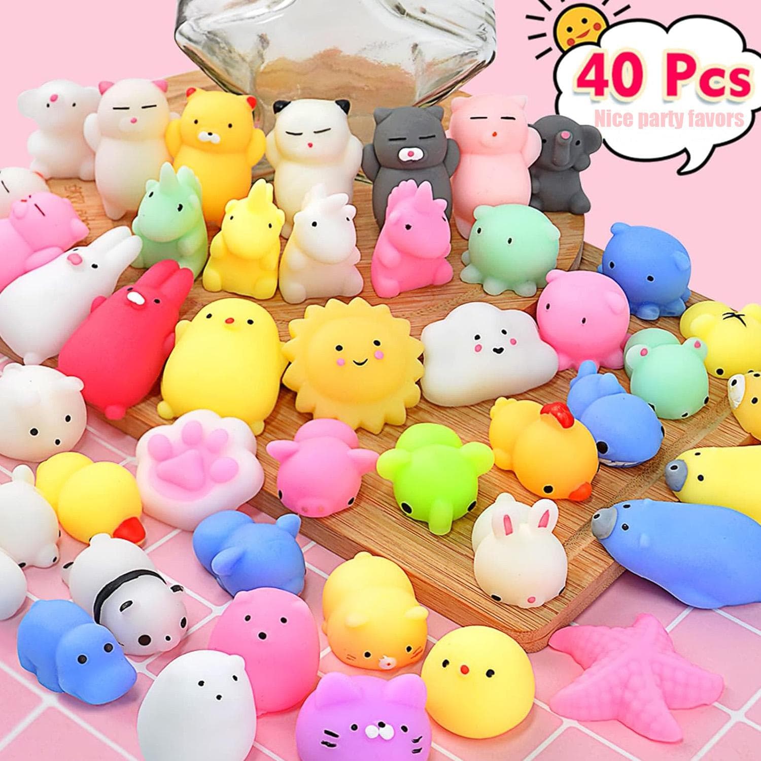 40 stk Mochi Squishy Leker Barn Festgaver Mini Myke Kawaii Mochi Dyr Myke Mini Klem Stressavlastningsleker for Barn Voksne