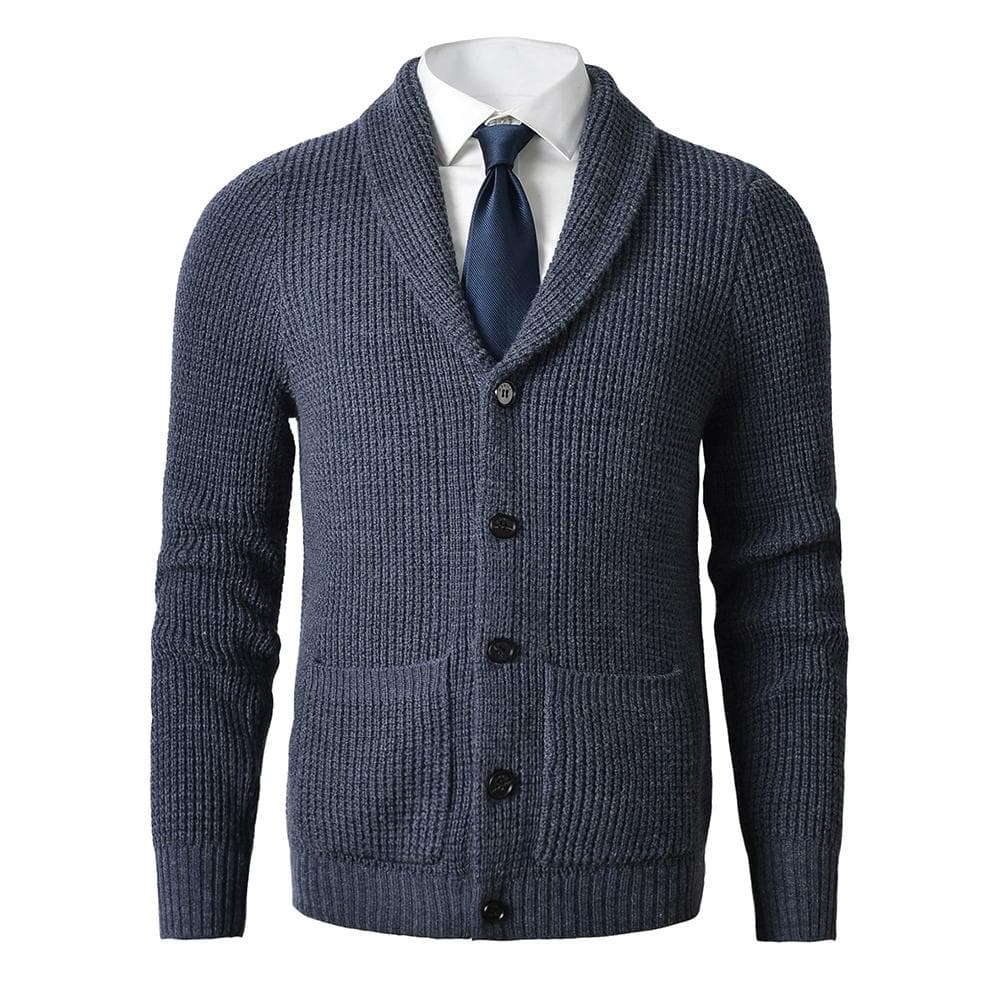 Herre sjalkrage cardigangenser Slim Fit Kabelstrikk Button up Merinoullgenser cm mørk grå farge