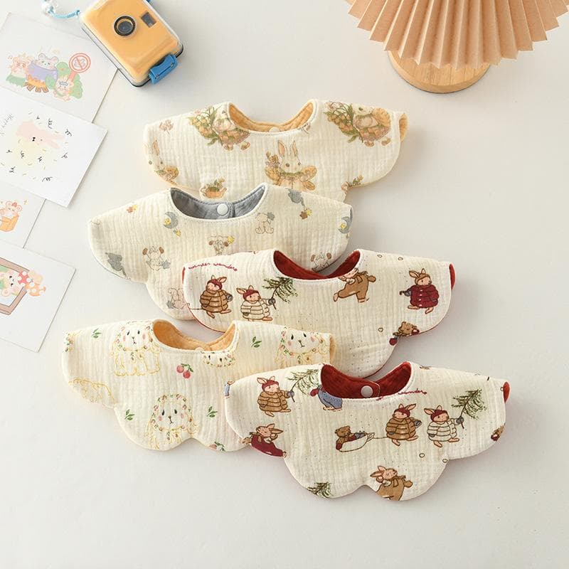 Koreansk stil 360° blomstrete babybib, 100% bomull, absorberende og pustende.