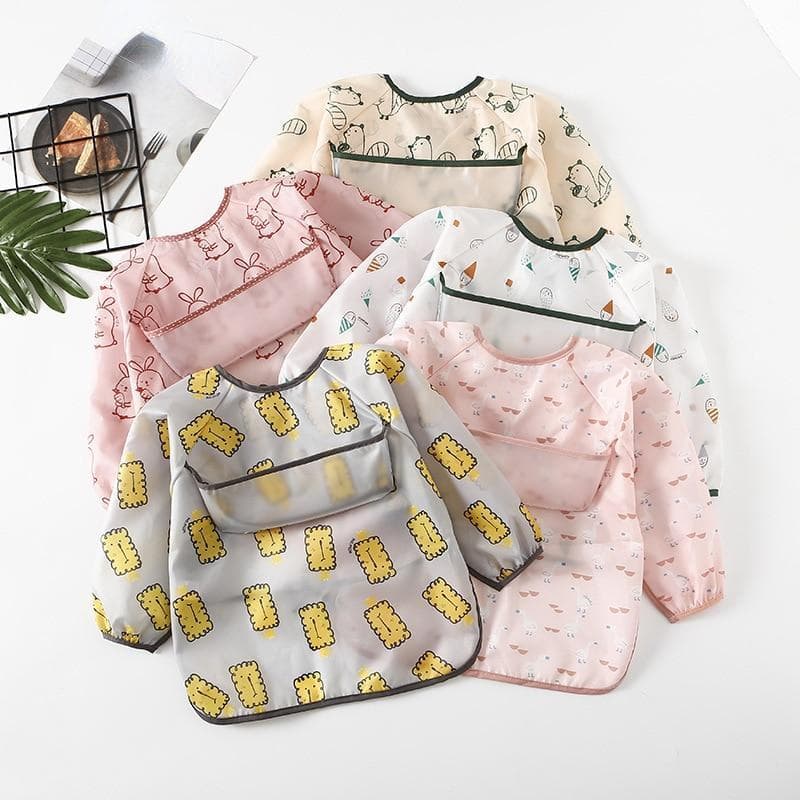 Babybandanasmekker Søte fargerike tegneseriesmekker Vanntette spedbarnsspisende barn tegner Langermet forkle Baby selvmatende smekke cm