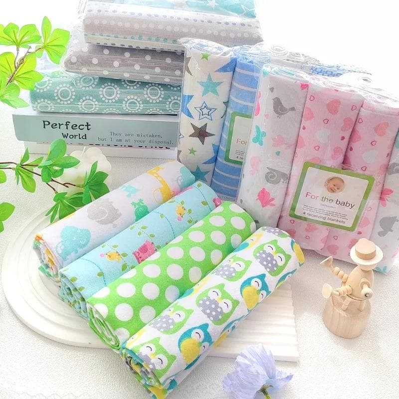 4 stk/pakke 100% Bomull Mottaksbabyteppe Nyfødt 76x76cm Baby Laken Supersoft Flanell Bleier Nyfødt Teppe Svøpe Grå