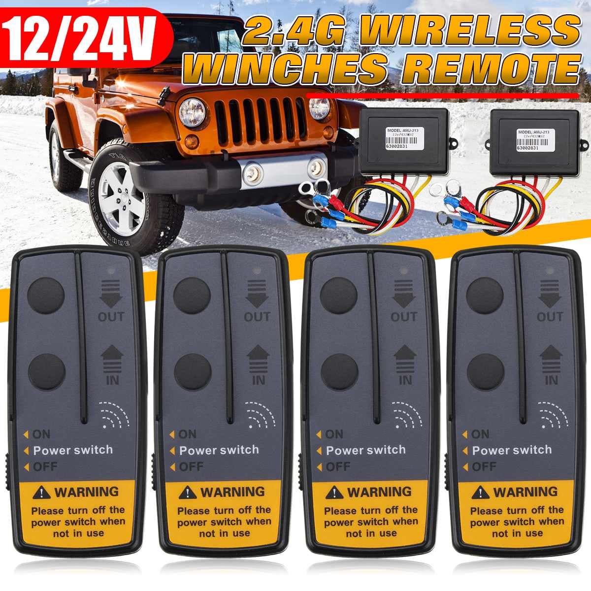 2 Sett 12V 24V 100ft Digital Trådløs Vinsjer Fjernkontroll Gjenopprettingssett For Jeep SUV Lastebil 4 Fjernkontroller + 2 Mottakere