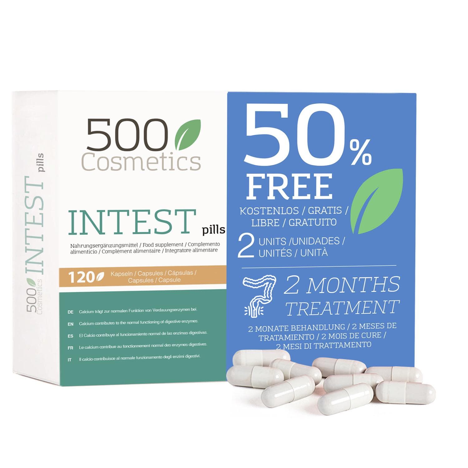 500Cosmetics Intest Pills, piller for å forebygge hemoroider Hvit/napier grønn farge