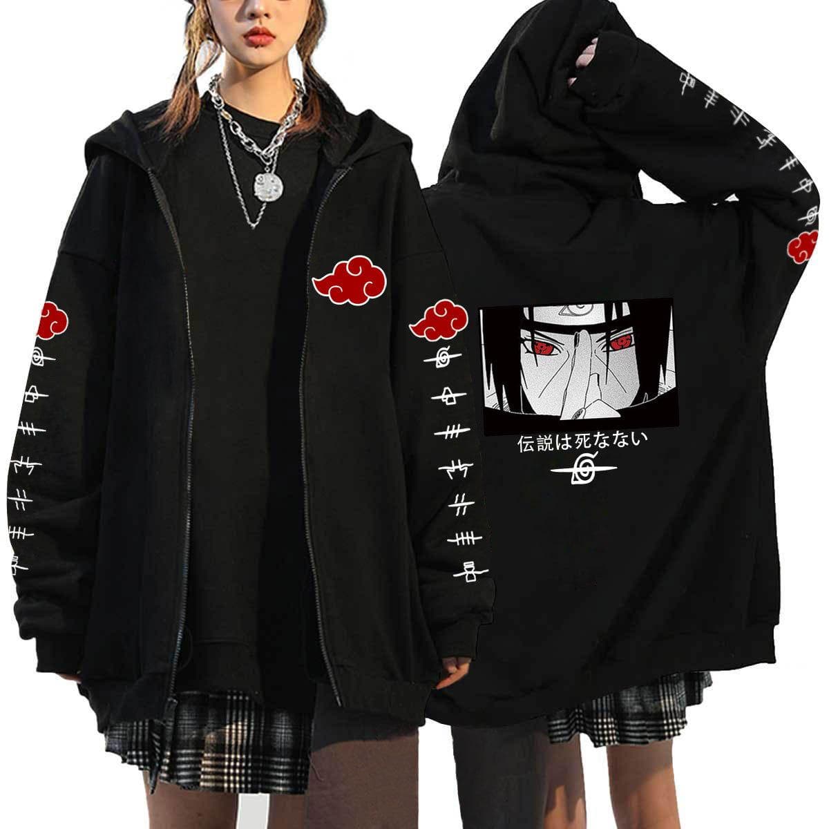 Japanske Anime Naruto Hettegensere Herre Kawaii Harajuku Manga Grafiske glidelåskåper Uchiha Itachi Sasuke Streetwear-gensere med trykte