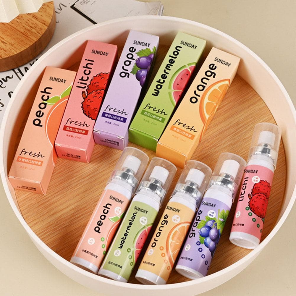 22ML Munnfriskende Spray Frukt Litchi Fersken Smak Spray Spray Munn Bærbar Mannlig Kyssing F R1M0