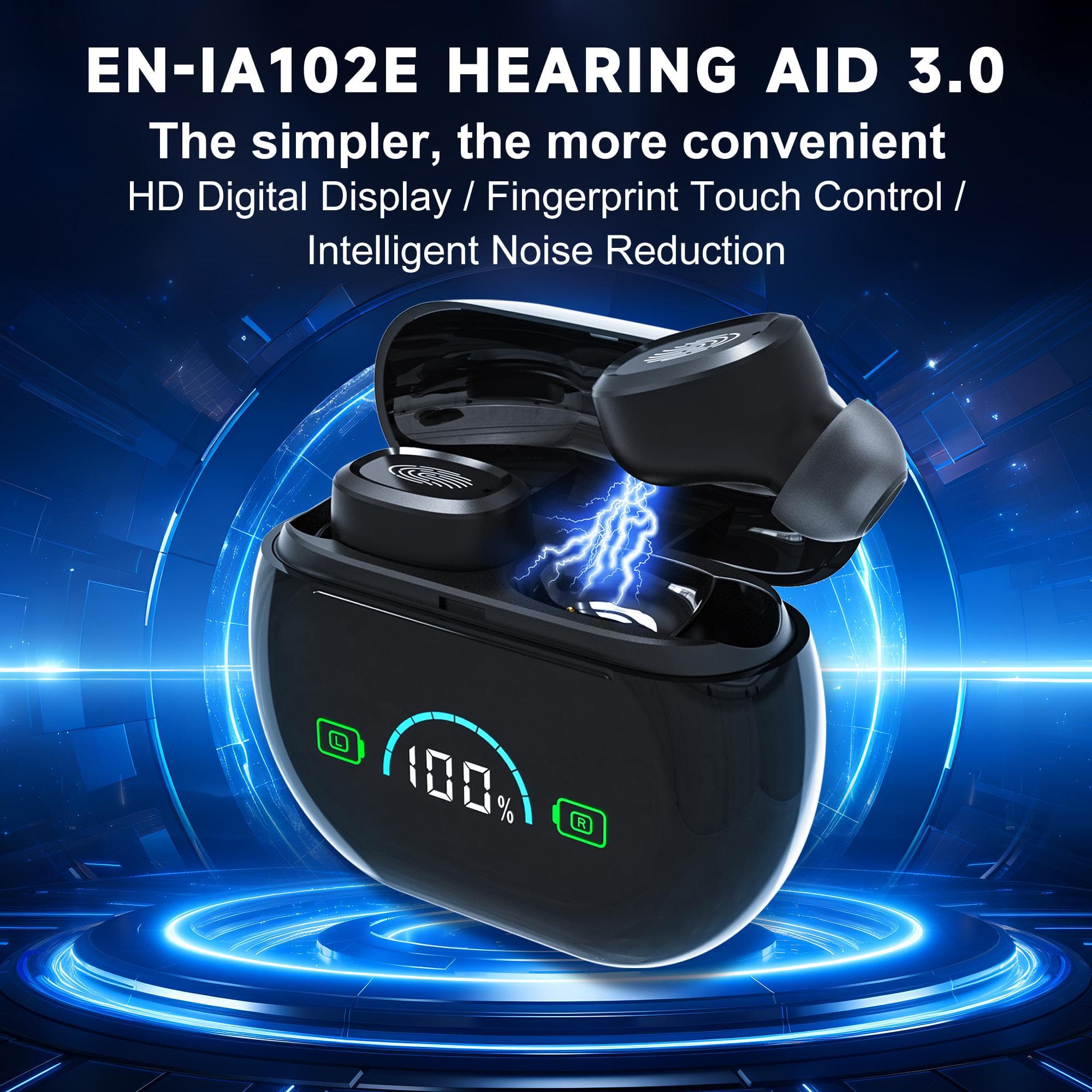 Høreapparat In-ear eldre TWS utseende Stor strømskjerm intelligent støyreduksjon berøring oppladbart in-ear Svart