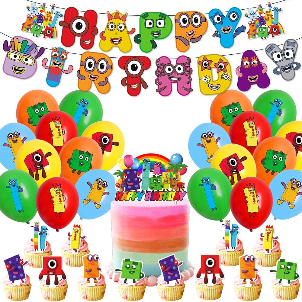 34 stk Numberblocks Festartikler for Barn Inkluderer Banner Kaketopp Ballonger