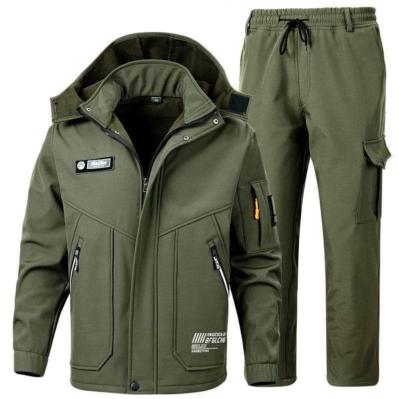 Vinter Softshell vanntett termodress utendørs tursett pluss størrelse sett varmjakke + varmebukser 2-delt sett cm
