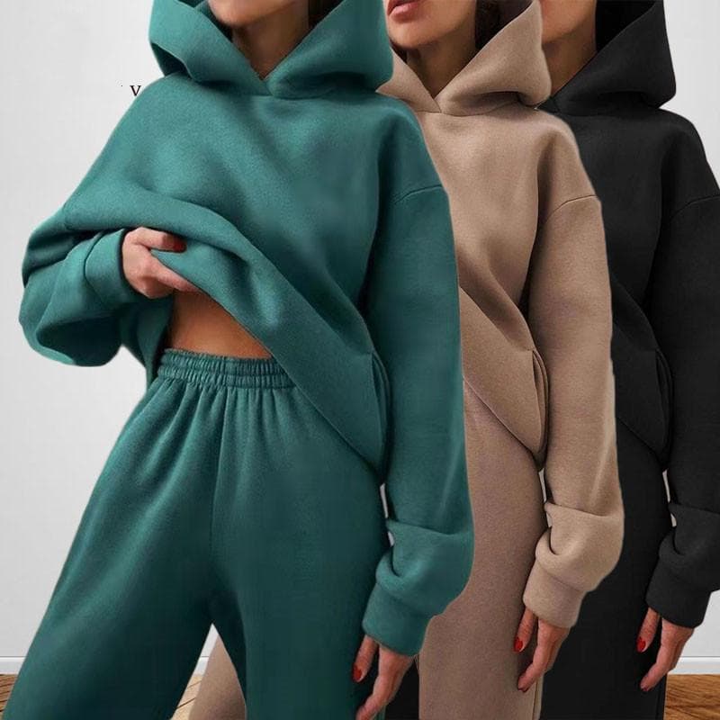 Kvinner Elegante solide sett for kvinner Varme hettegensere og lange bukser mote todelt sett Dame sweatshirtdresser cm solbrun