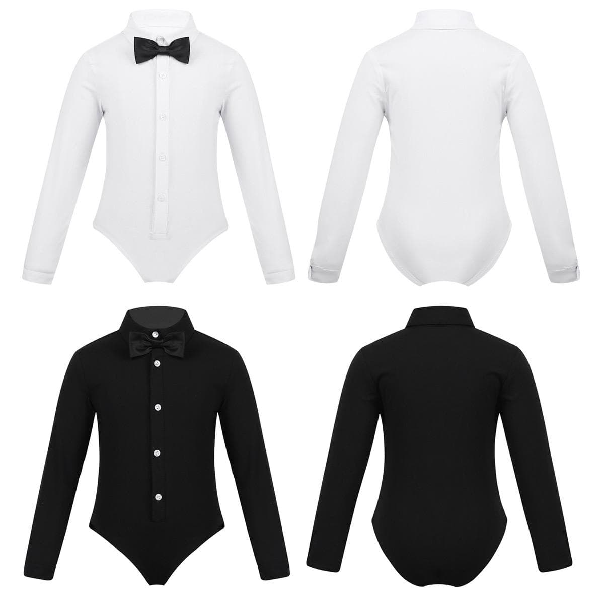 Barn Gutter One Piece Latin Bowtie Romper Danseskjorte Topp trikot Bodysuit Ballroom Dancing Costume cm Svart