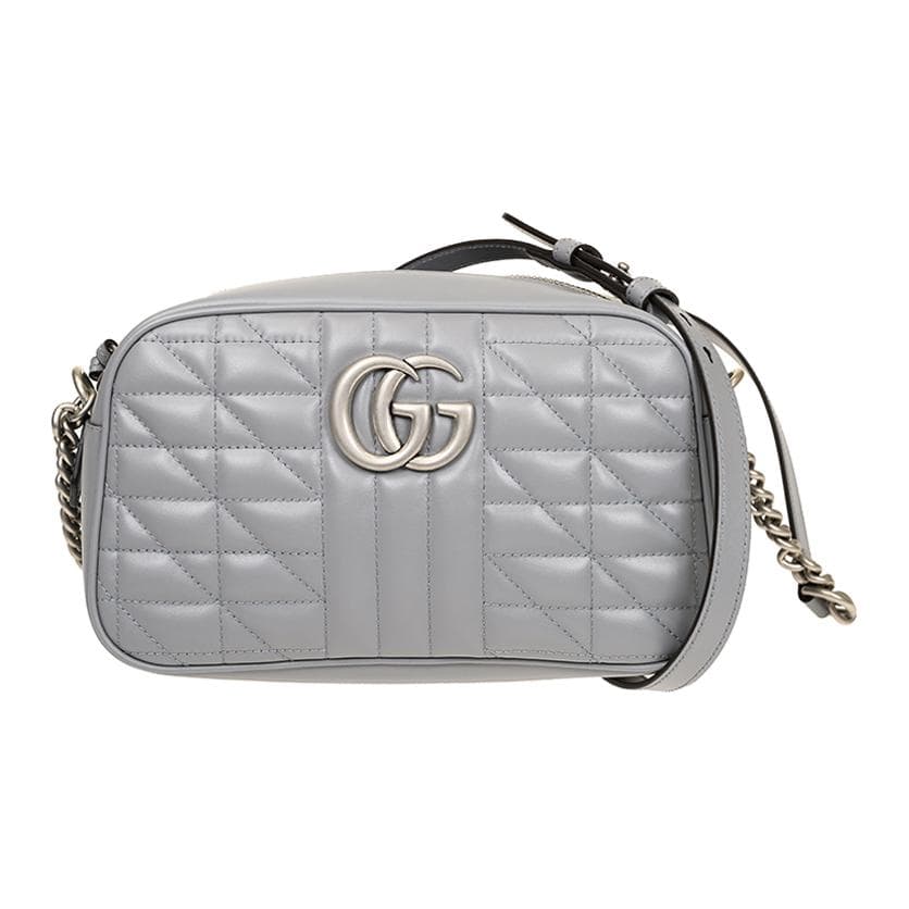 Gucci Gg Marmont Serie Sølv Logo Kjede Vertikale Striper Diagonal Steppet Skinn Kameraveske Skulderveske Liten Dame Grå #Klassisk Anbefaling# Grå