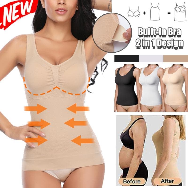 Shapewear Camisole for kvinner med innebygd hylle BH Magekontroll Ekstra kompresjon Body Shaper Vekttap Tanktops Slankende undertøy cm Hvit