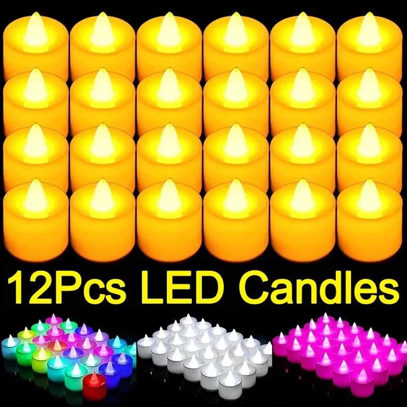 12-1 stk Fargerike LED-stearinlys Batteridrevet Flammeløst telys falske stearinlys Lampe Bryllupsbursdagsfest Hjemdekorasjonslys flerfarget
