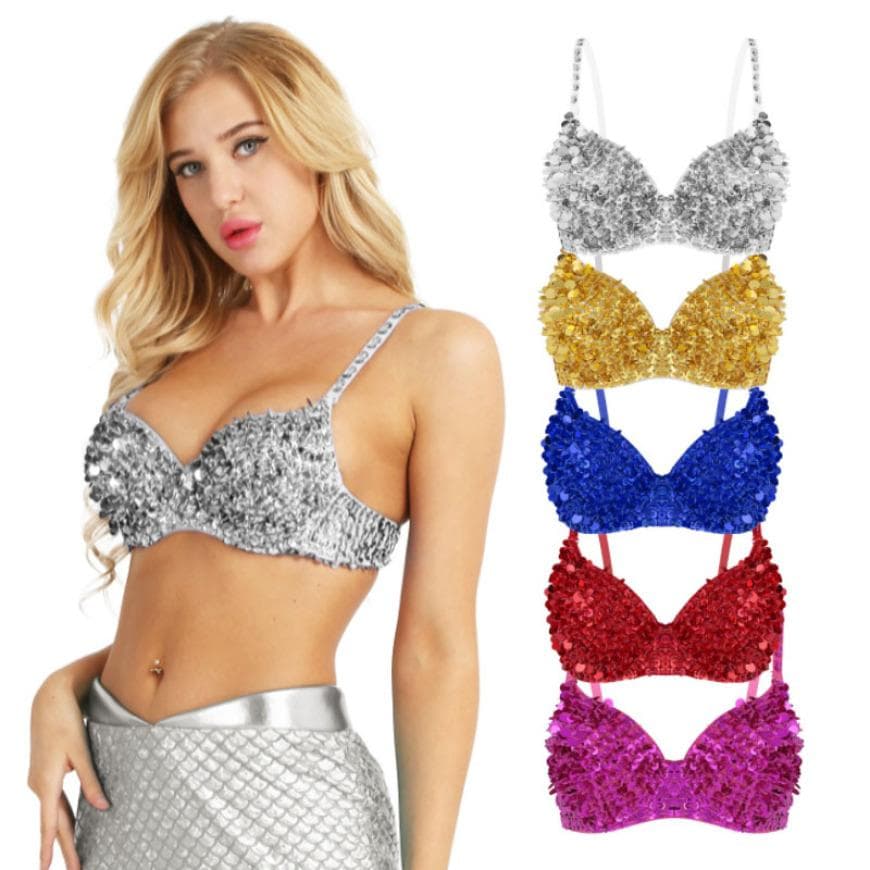Dame Sparkle Glitter BH Topp Rave Dance Magedans Crop Topper Costume Clubwear cm lys rosa