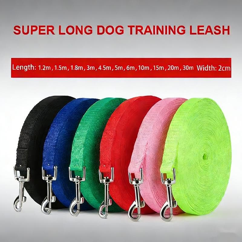 1.5 1.8 3 4.5 5 6 10 15 20 30 50M Solid Hundeleiebånd For Store Hunder Kjæledyr Valp Gåtrening Ledertau Stor Hund Nylon Tau Lange Leiebånd Svart