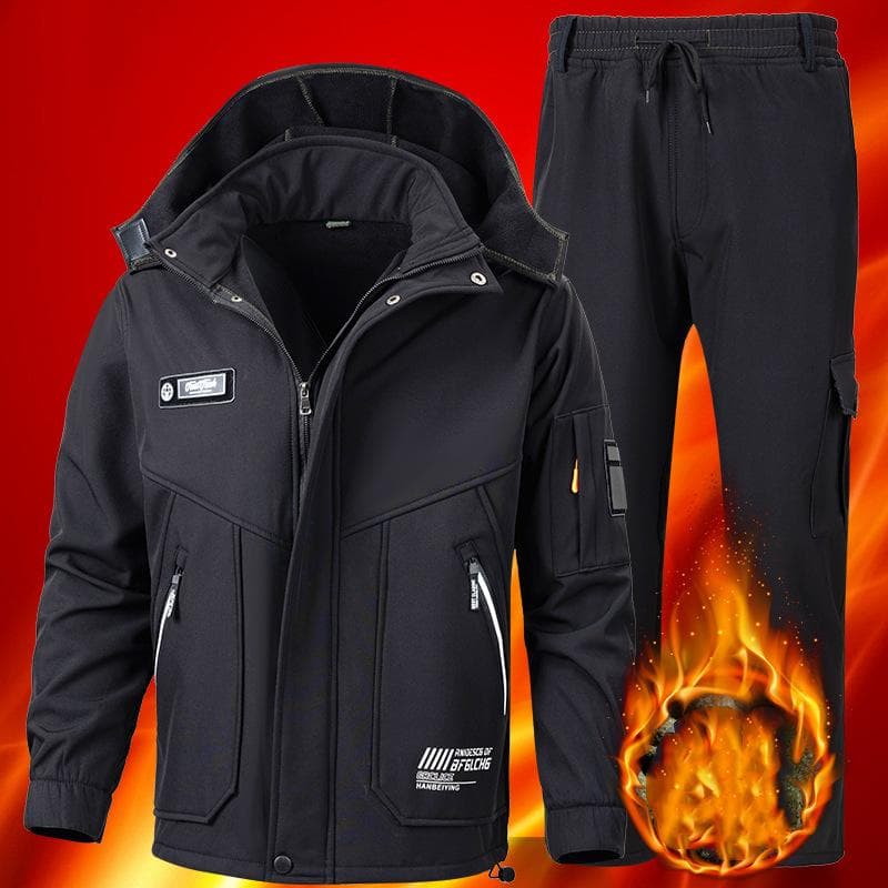 Vinter Softshell vanntett termodress utendørs tursett pluss størrelse sett varmjakke + varmebukser 2-delt sett cm