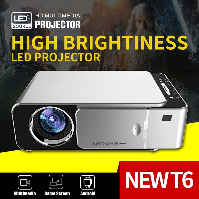 Yersida Projektor T6 Full HD LED 2k 4k 4000 Lumen 720p Bærbar Kino Projektor Utendørs Android Wifi Projektor 3D Hjemmekino