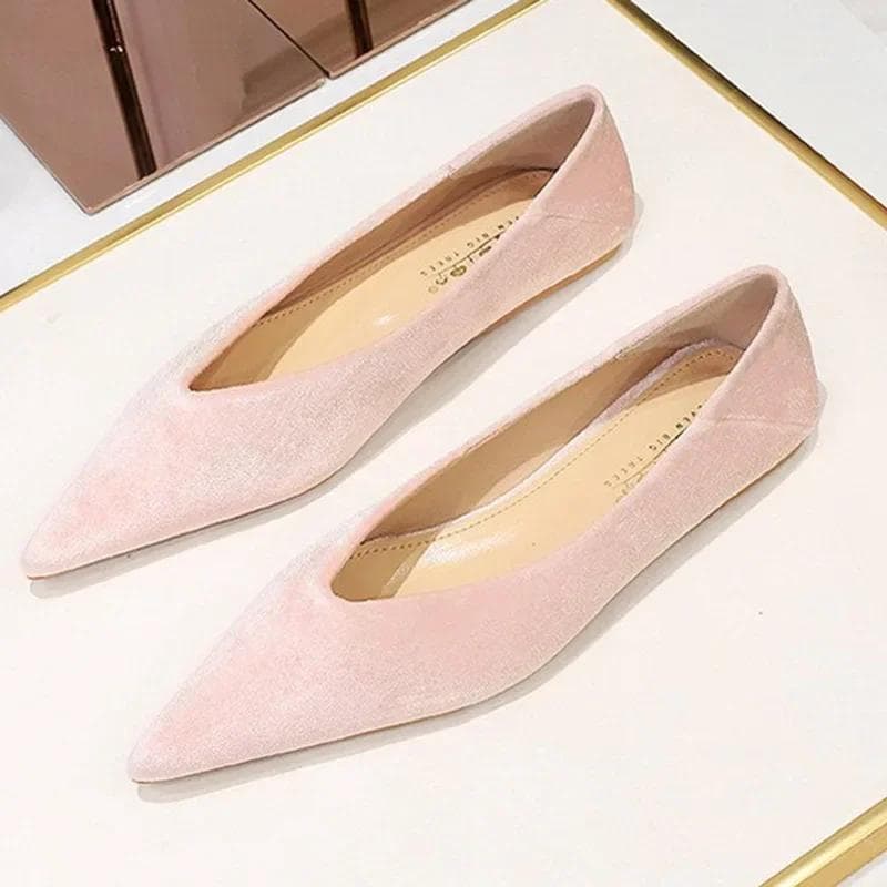 Dame 1 cm Lav Hæl Klassiske Ballrosa Flats Dame Myk Fløyel Spiss Tå Lav Hæl Dame Enkel Barfot Sko Store Størrelser cm